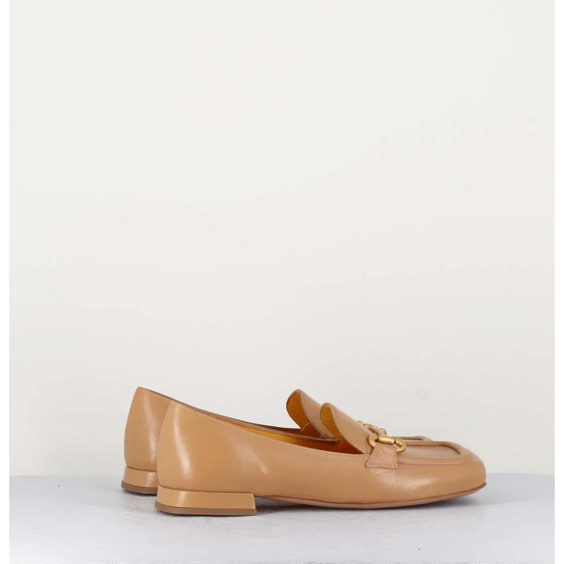 Mocassins En Cuir Beige & Mors Dore - Q155 Cotton Nocciola