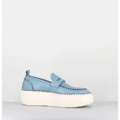 Mocassins En Cuir Bleu Avec Surpiqures Multico - A66C Happy Blu
