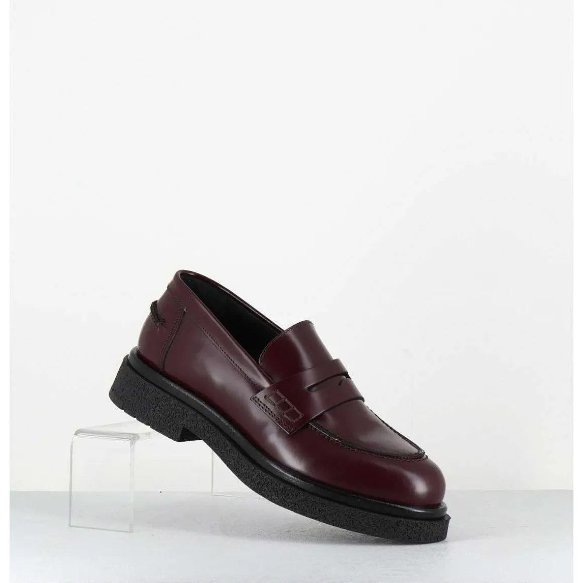 Mocassins En Cuir Glace Bordeaux Semelle Legere - Al100 Abrasivato Bordeau