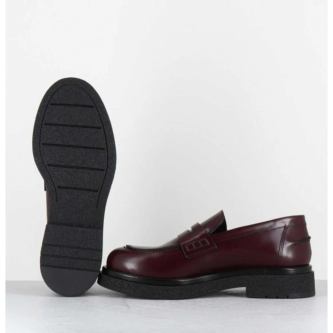 Mocassins En Cuir Glace Bordeaux Semelle Legere - Al100 Abrasivato Bordeau