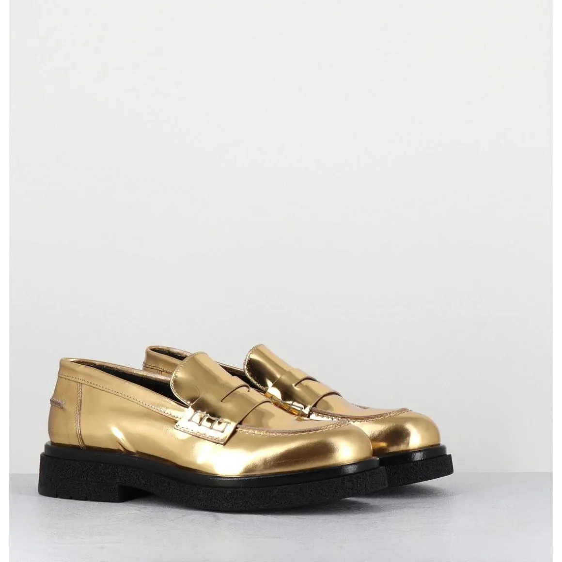 Mocassins En Cuir Glace Miroir Or Semelle Legere - Al100 Superlux Oro