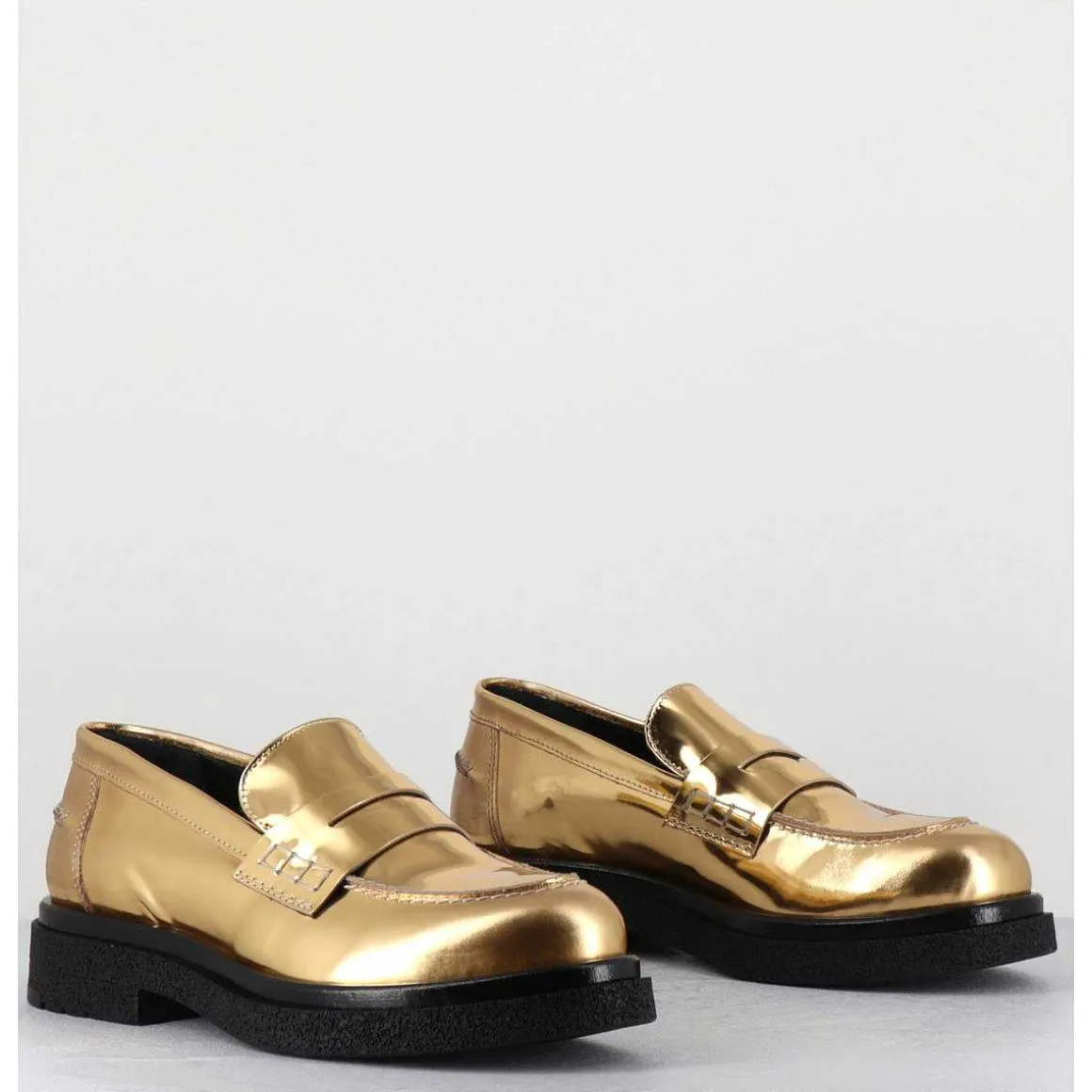 Mocassins En Cuir Glace Miroir Or Semelle Legere - Al100 Superlux Oro