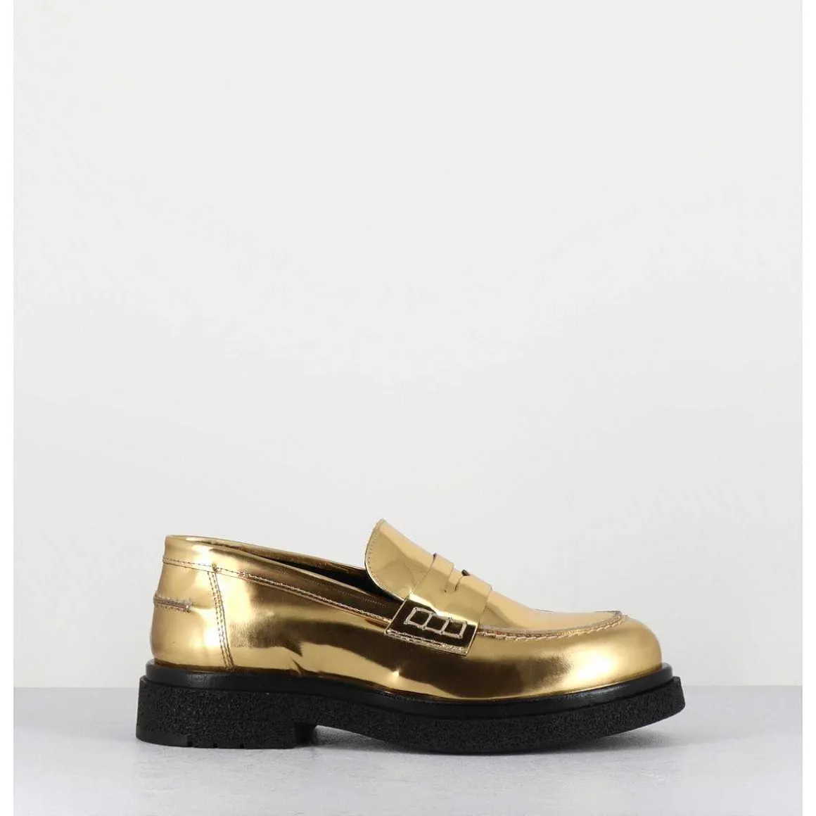 Mocassins En Cuir Glace Miroir Or Semelle Legere - Al100 Superlux Oro