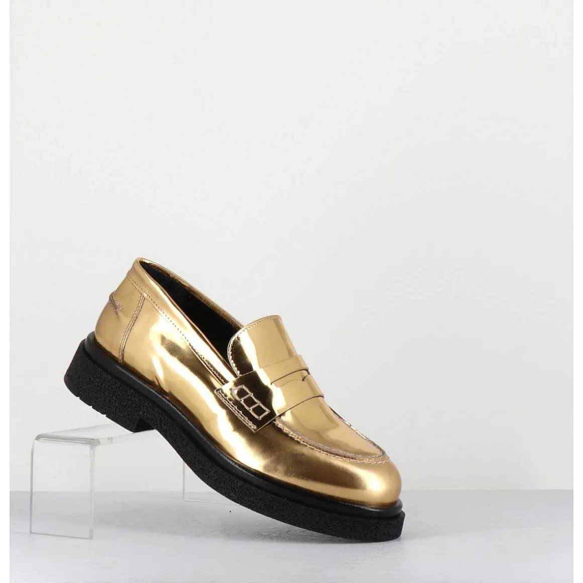 Mocassins En Cuir Glace Miroir Or Semelle Legere - Al100 Superlux Oro