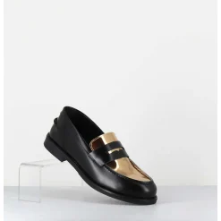 Mocassins En Cuir Glace Noir & Or - Al103 Nero Oro