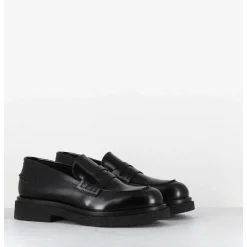 Mocassins En Cuir Glace Noir Semelle Legere - Al100 Abrasivato Nero