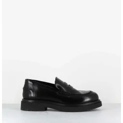 Mocassins En Cuir Glace Noir Semelle Legere - Al100 Abrasivato Nero