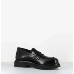 Mocassins En Cuir Glace Noir Semelle Legere - Al100 Abrasivato Nero