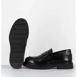 Mocassins En Cuir Glace Noir Semelle Legere - Al100 Abrasivato Nero