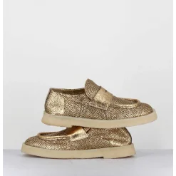 Mocassins En Cuir Metallise Dore & Crepe - 10816 Terenz Mekong