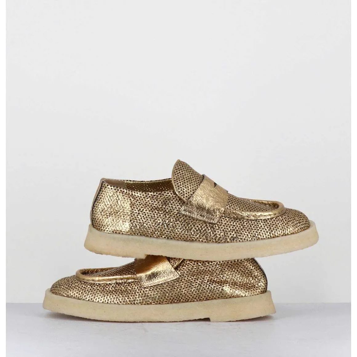 Mocassins En Cuir Metallise Dore & Crepe - 10816 Terenz Mekong