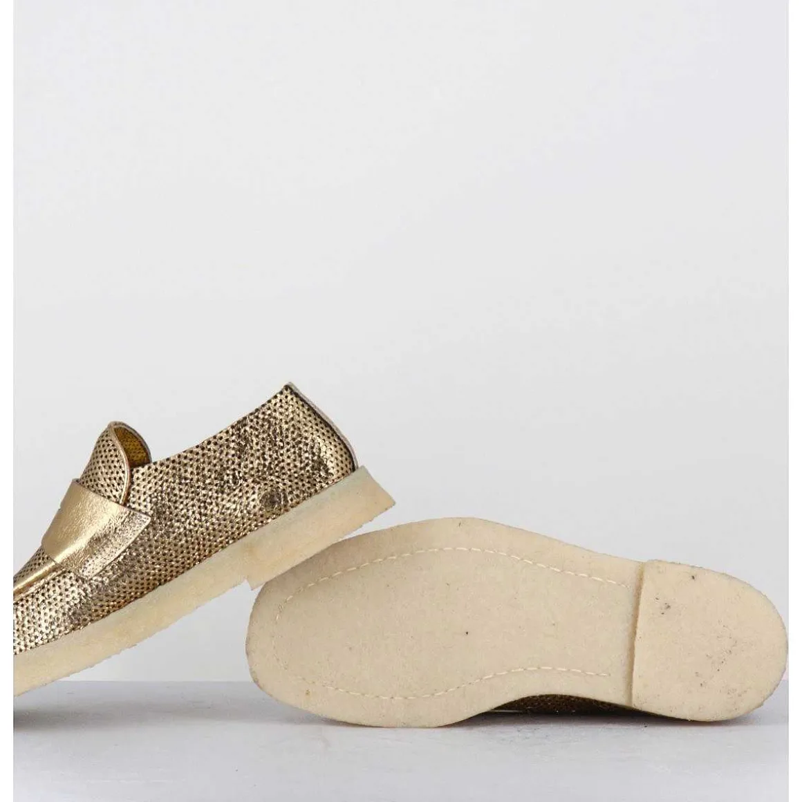 Mocassins En Cuir Metallise Dore & Crepe - 10816 Terenz Mekong