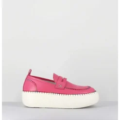 Mocassins En Cuir Rose Avec Surpiqures Multico - A66C Happy Rosa