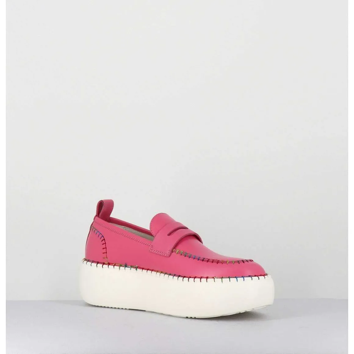 Mocassins En Cuir Rose Avec Surpiqures Multico - A66C Happy Rosa