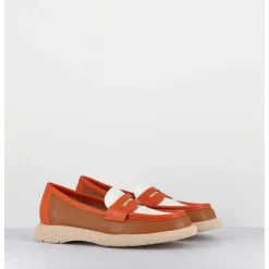 Mocassins Legers En Cuir Graine Orange Beige - S146 Cuoio Panna