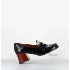 Mocassins Petit Talon Cuir Multi & Imprime Damier - Meisin44 Maserati Negro