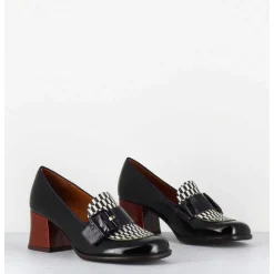 Mocassins Petit Talon Cuir Multi & Imprime Damier - Meisin44 Maserati Negro