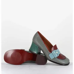 Mocassins Petit Talon Cuir Imprime Retro Multi - Meisin44 Shower Blue