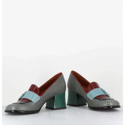 Mocassins Petit Talon Cuir Imprime Retro Multi - Meisin44 Shower Blue