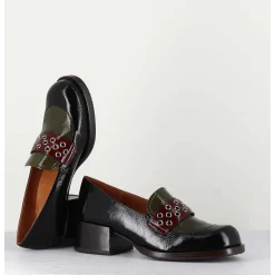 Mocassins Petit Talon Cuir Noir/Marron/Vert - Toben Negro Hunt