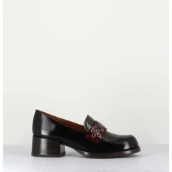 Mocassins Petit Talon Cuir Noir/Marron/Vert - Toben Negro Hunt