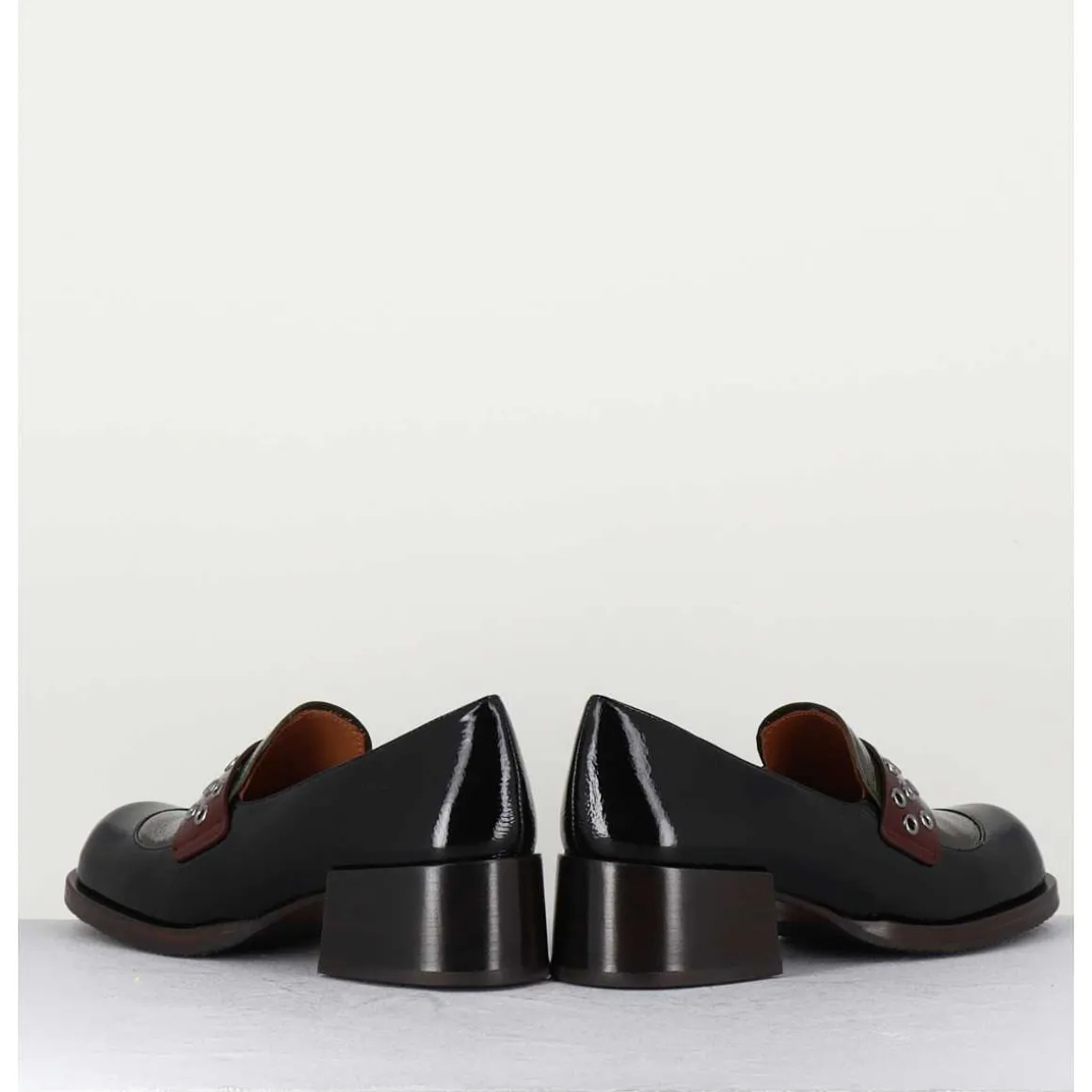 Mocassins Petit Talon Cuir Noir/Marron/Vert - Toben Negro Hunt