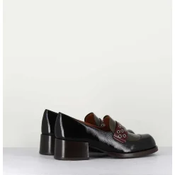 Mocassins Petit Talon Cuir Noir/Marron/Vert - Toben Negro Hunt