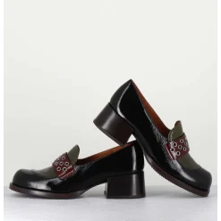 Mocassins Petit Talon Cuir Noir/Marron/Vert - Toben Negro Hunt