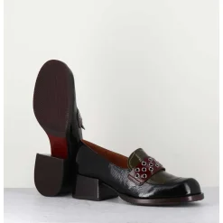 Mocassins Petit Talon Cuir Noir/Marron/Vert - Toben Negro Hunt