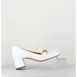 Mocassins Petit Talon Naplak Blanc & Mors Dore - Q167 Naplak White