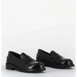 Mocassins Plats A Bout Rond En Cuir Glace Noir - Chino Abrasivato Nero