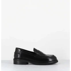 Mocassins Plats A Bout Rond En Cuir Glace Noir - Chino Abrasivato Nero