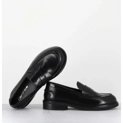 Mocassins Plats A Bout Rond En Cuir Glace Noir - Chino Abrasivato Nero