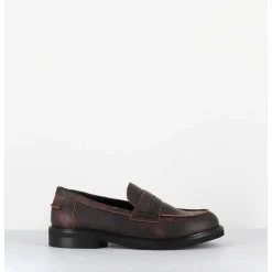 Mocassins Plats A Bout Rond En Cuir Cuir Effet Vintage Marron - Chino Soul Meringa