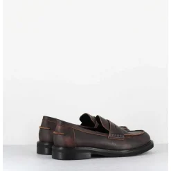 Mocassins Plats A Bout Rond En Cuir Cuir Effet Vintage Marron - Chino Soul Meringa