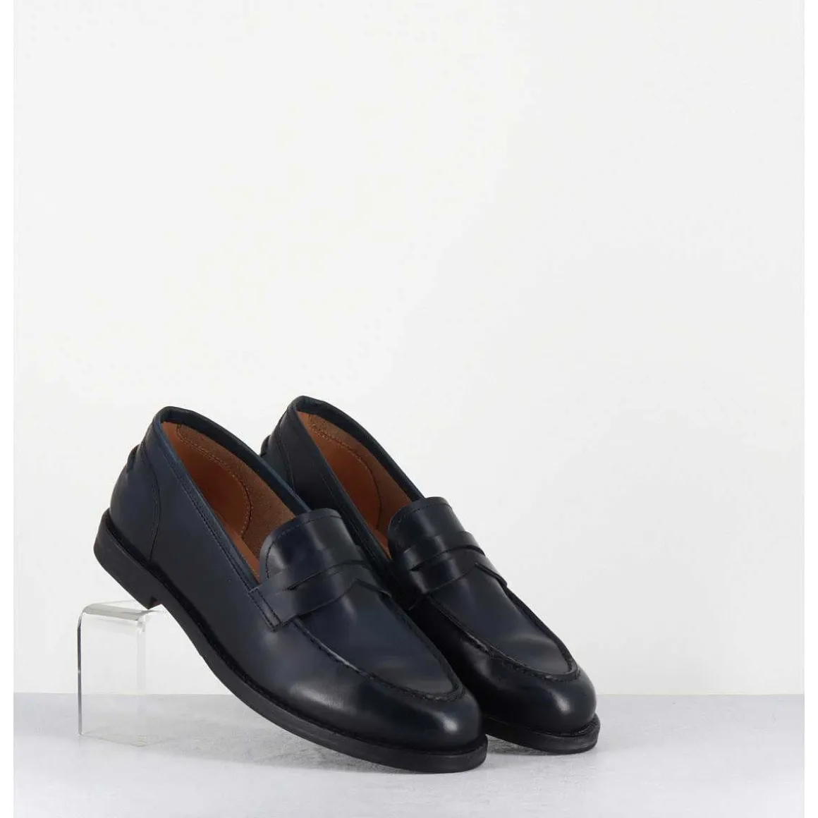 Mocassins Plats En Cuir Glace Bleu Marine - Zoe56040 Blue