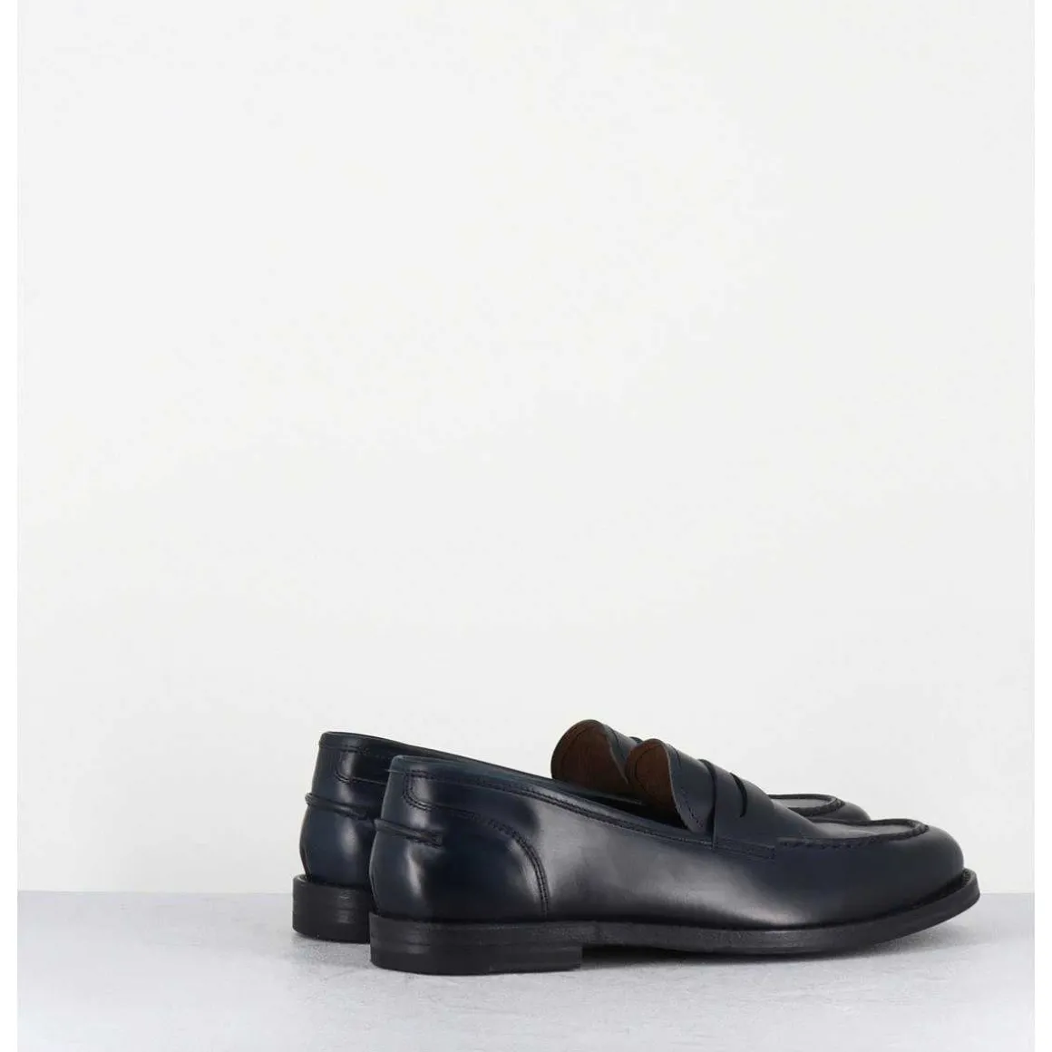 Mocassins Plats En Cuir Glace Bleu Marine - Zoe56040 Blue