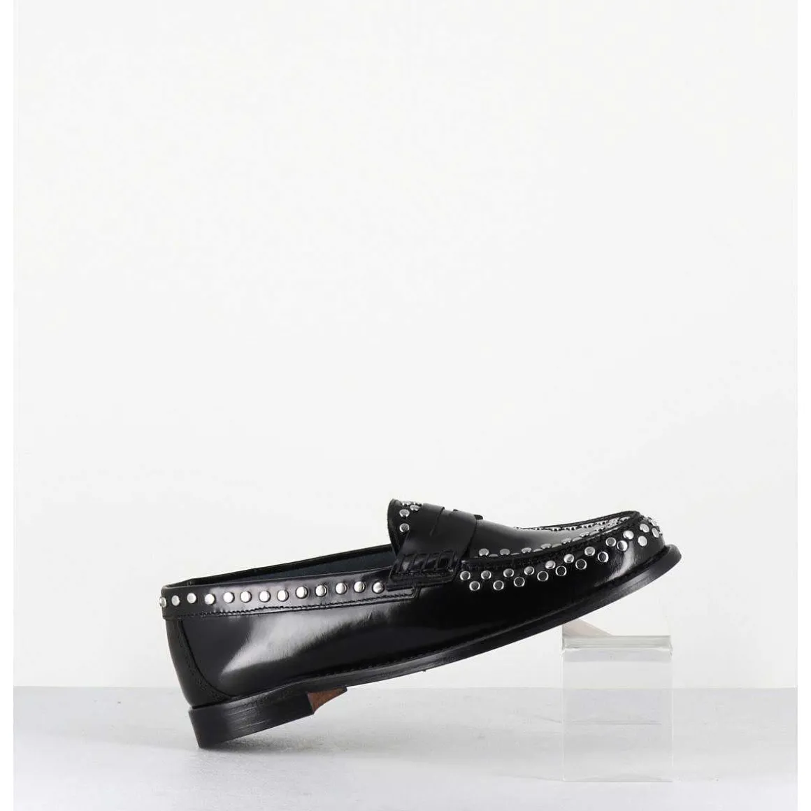 Mocassins Plats En Cuir Glace Noir & Rivets Argent - Tore Abra Nero