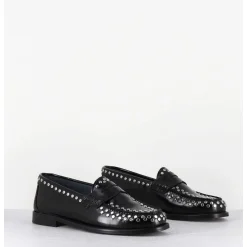 Mocassins Plats En Cuir Glace Noir & Rivets Argent - Tore Abra Nero