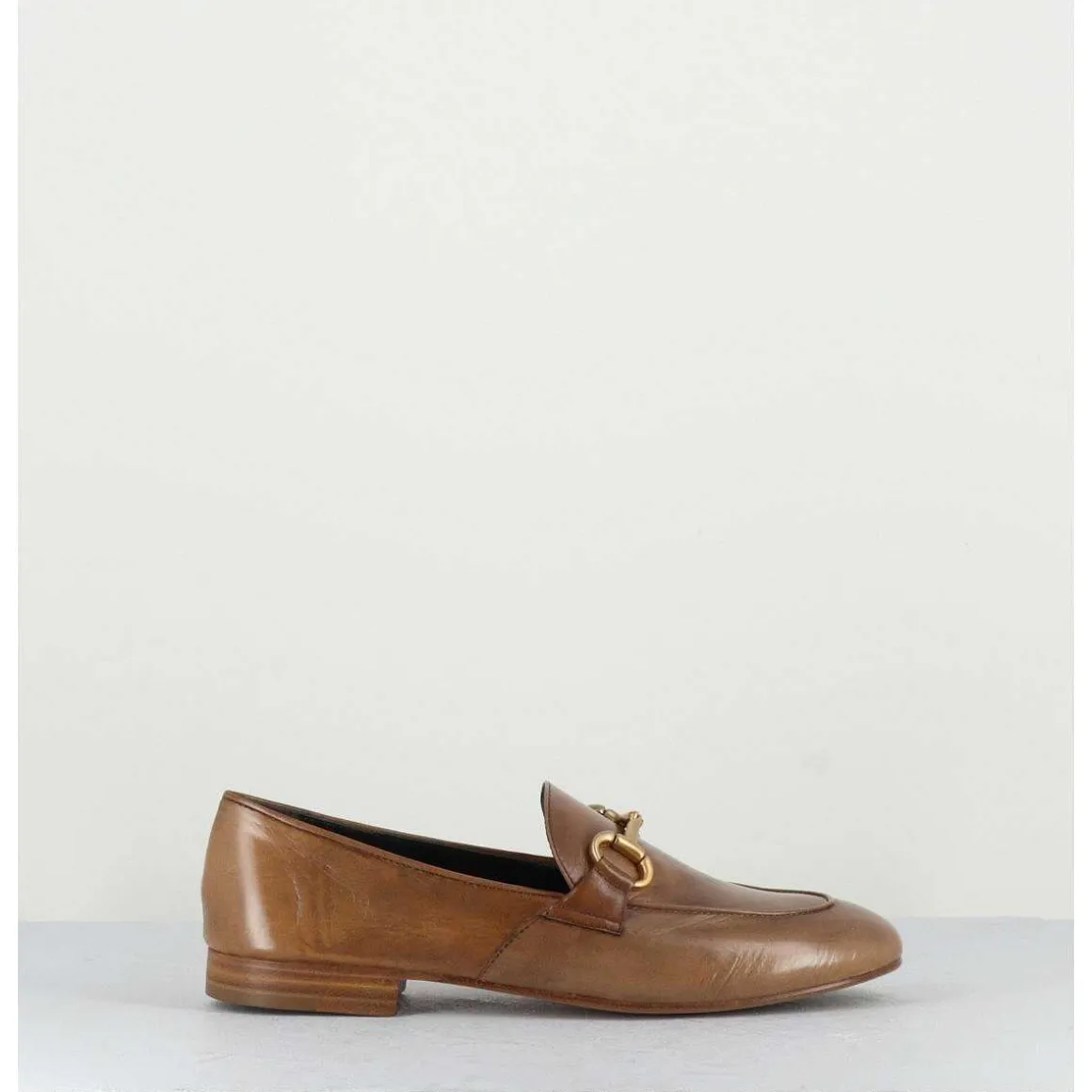 Mocassins Plats En Cuir Souple Camel & Mors Dore - N125 Cuoio