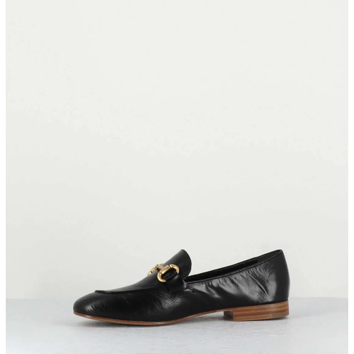 Mocassins Plats En Cuir Souple Noir & Mors Dore - N125 Nero