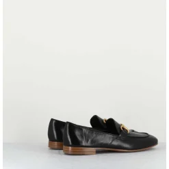 Mocassins Plats En Cuir Souple Noir & Mors Dore - N125 Nero