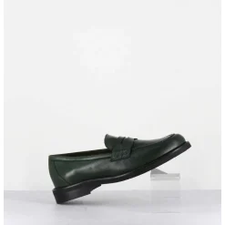 Mocassins Plats En Cuir Souple Vert Fonce - P906 Seta Muschio