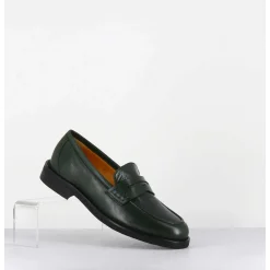 Mocassins Plats En Cuir Souple Vert Fonce - P906 Seta Muschio