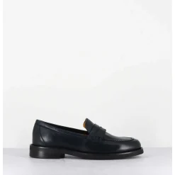 Mocassins Plats En Cuir Souple Bleu Nuit - P906 Seta Blu