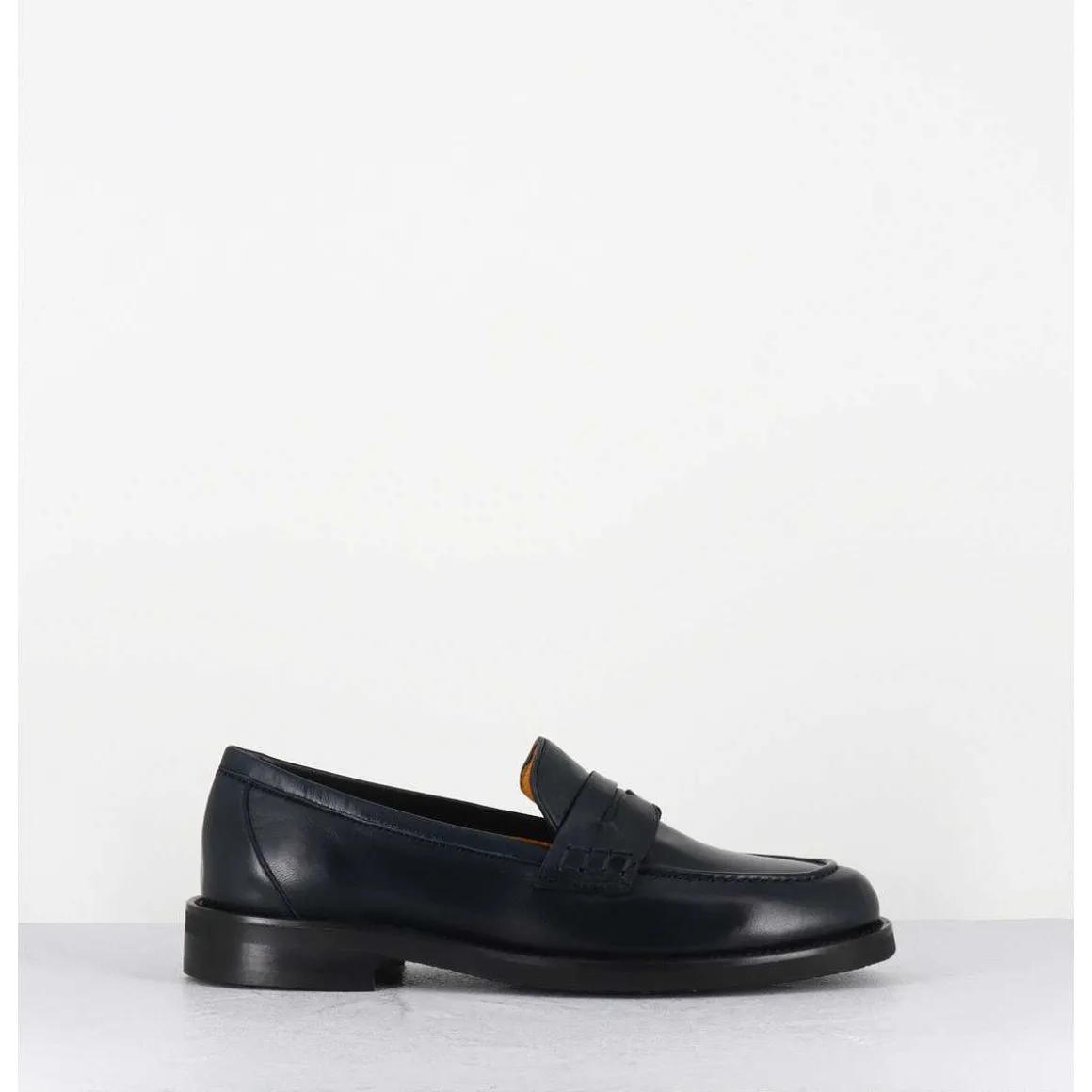 Mocassins Plats En Cuir Souple Bleu Nuit - P906 Seta Blu