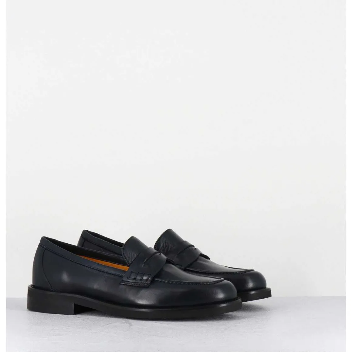 Mocassins Plats En Cuir Souple Bleu Nuit - P906 Seta Blu