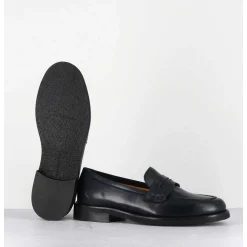 Mocassins Plats En Cuir Souple Bleu Nuit - P906 Seta Blu