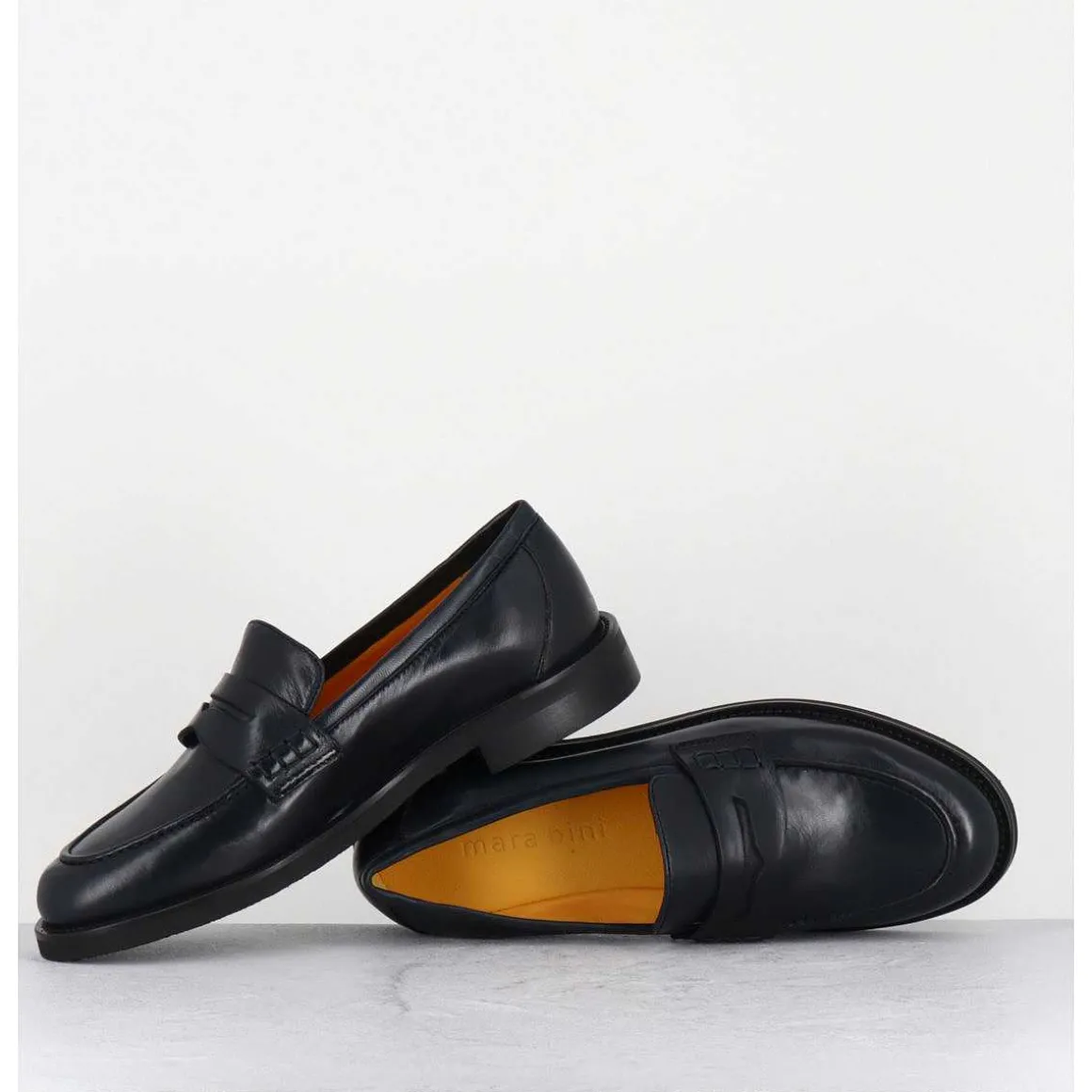 Mocassins Plats En Cuir Souple Bleu Nuit - P906 Seta Blu
