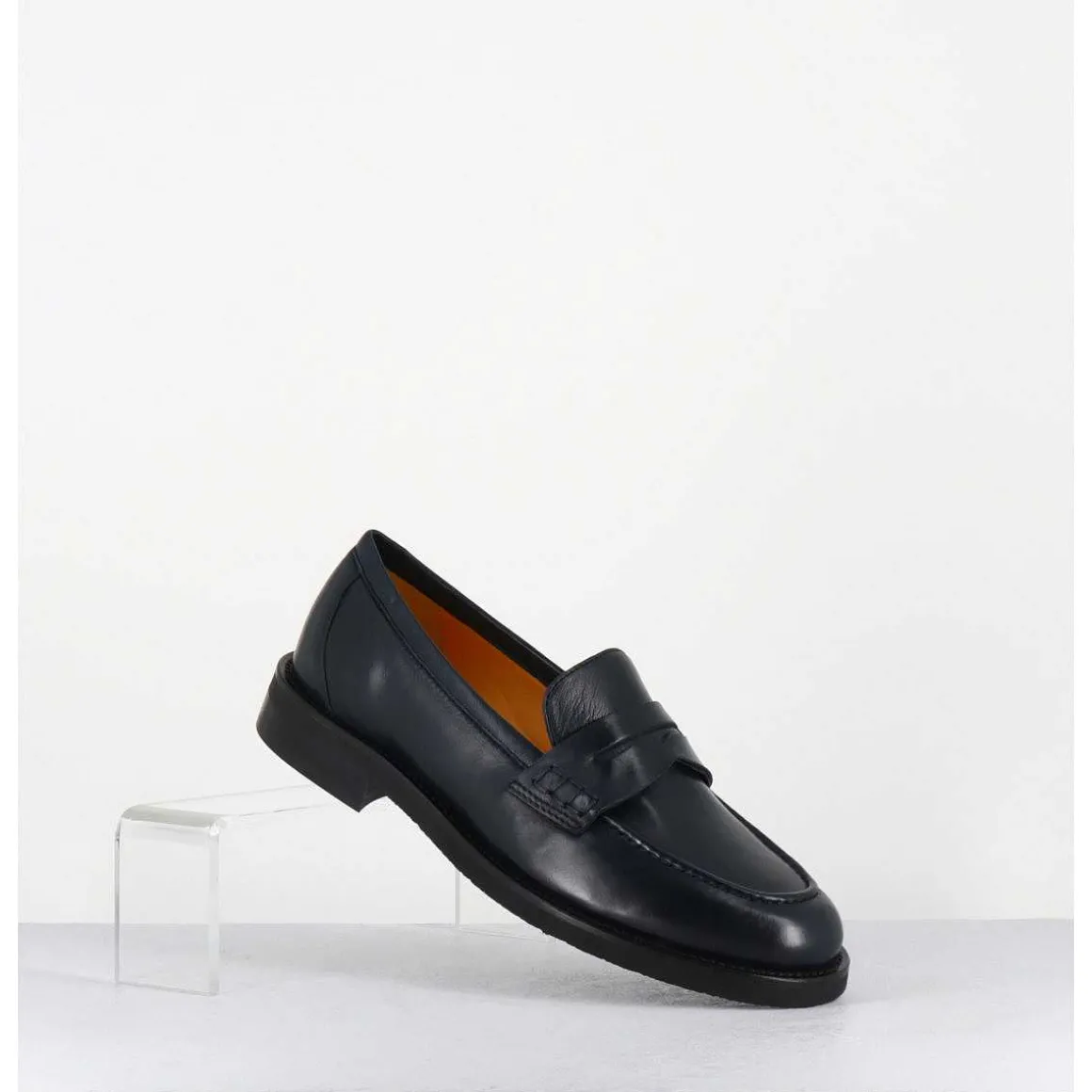 Mocassins Plats En Cuir Souple Bleu Nuit - P906 Seta Blu